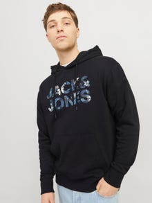 Jack & Jones Erkek Logo Baskılı Kapüşonlu Sweatshırt - Bryan -Black - 12268128