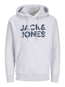 Jack & Jones Erkek Logo Baskılı Kapüşonlu Sweatshırt - Bryan -White Melange - 12268128