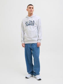 Jack & Jones Erkek Logo Baskılı Kapüşonlu Sweatshırt - Bryan -White Melange - 12268128