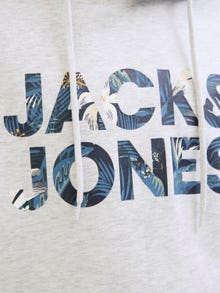 Jack & Jones Erkek Logo Baskılı Kapüşonlu Sweatshırt - Bryan -White Melange - 12268128