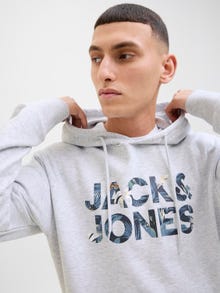 Jack & Jones Erkek Logo Baskılı Kapüşonlu Sweatshırt - Bryan -White Melange - 12268128