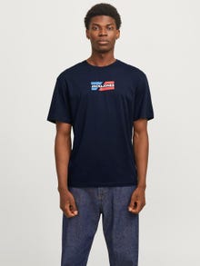 Jack & Jones Bisiklet Yaka Logo Baskılı Tişört - Corp -Sky Captain - 12268415