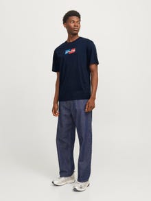 Jack & Jones Bisiklet Yaka Logo Baskılı Tişört - Corp -Sky Captain - 12268415