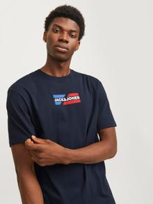 Jack & Jones Bisiklet Yaka Logo Baskılı Tişört - Corp -Sky Captain - 12268415