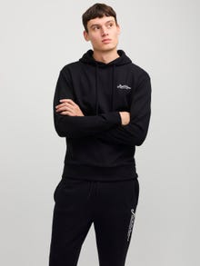Jack & Jones Erkek Göğüs Baskılı Kapüşonlu Sweatshırt - Beau -Black - 12268436