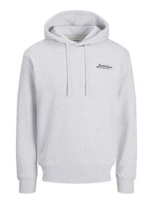 Jack & Jones Erkek Göğüs Baskılı Kapüşonlu Sweatshırt - Beau -White Melange - 12268436