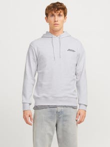 Jack & Jones Erkek Göğüs Baskılı Kapüşonlu Sweatshırt - Beau -White Melange - 12268436
