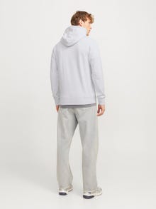 Jack & Jones Erkek Göğüs Baskılı Kapüşonlu Sweatshırt - Beau -White Melange - 12268436