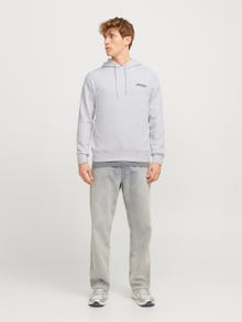 Jack & Jones Erkek Göğüs Baskılı Kapüşonlu Sweatshırt - Beau -White Melange - 12268436