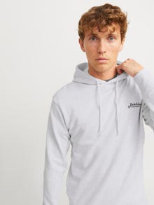 Jack & Jones Erkek Göğüs Baskılı Kapüşonlu Sweatshırt - Beau -White Melange - 12268436
