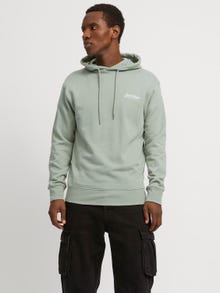 Jack & Jones Erkek Göğüs Baskılı Kapüşonlu Sweatshırt - Beau -Iceberg Green - 12268436