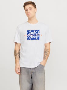 Jack & Jones Erkek Bisiklet Yaka Baskılı Tişört - Colton -White - 12268439