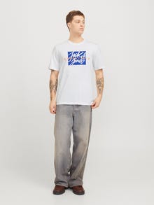 Jack & Jones Erkek Bisiklet Yaka Baskılı Tişört - Colton -White - 12268439