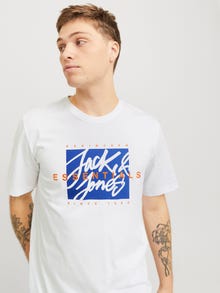 Jack & Jones Erkek Bisiklet Yaka Baskılı Tişört - Colton -White - 12268439