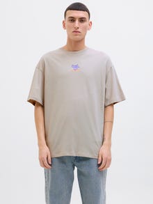 Jack & Jones Erkek Göğüs ve Sırt Baskılı Tişört - Ames -Moonbeam - 12268471