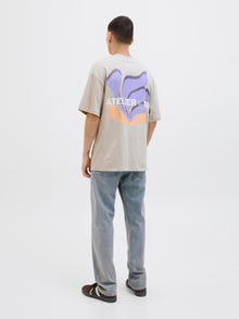 Jack & Jones Erkek Göğüs ve Sırt Baskılı Tişört - Ames -Moonbeam - 12268471