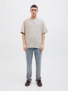 Jack & Jones Erkek Göğüs ve Sırt Baskılı Tişört - Ames -Moonbeam - 12268471