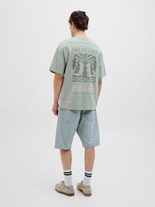Jack & Jones Erkek Göğüs ve Sırt Baskılı Tişört - Ames -Iceberg Green - 12268471
