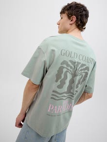 Jack & Jones Erkek Göğüs ve Sırt Baskılı Tişört - Ames -Iceberg Green - 12268471