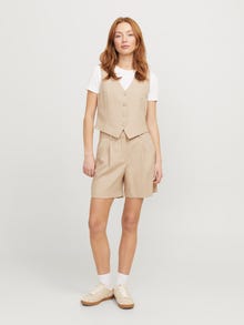 Jack & Jones Kadın Yüksek Bel Keten Şort - Aya -Feather Gray - 12268838