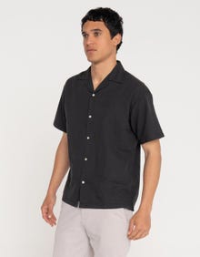 Jack & Jones Erkek Keten Karışımlı Kısa Kollu Gömlek - Breeze -Black - 12268967