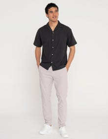 Jack & Jones Erkek Keten Karışımlı Kısa Kollu Gömlek - Breeze -Black - 12268967