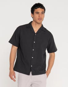 Jack & Jones Erkek Keten Karışımlı Kısa Kollu Gömlek - Breeze -Black - 12268967
