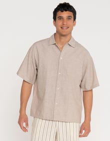 Jack & Jones Erkek Keten Karışımlı Gömlek - Breeze -Crockery - 12269057