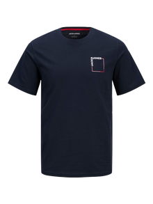 Jack & Jones Erkek Logo Baskılı Bisiklet Yaka Tişört - Verner -Sky Captain - 12269314