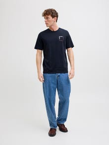 Jack & Jones Erkek Logo Baskılı Bisiklet Yaka Tişört - Verner -Sky Captain - 12269314