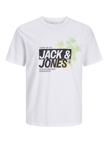 Jack & Jones Erkek Bisiklet Yaka Baskılı Tişört - Jaxon -White - 12269390