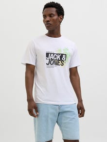 Jack & Jones Erkek Bisiklet Yaka Baskılı Tişört - Jaxon -White - 12269390