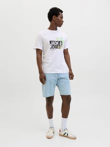 Jack & Jones Erkek Bisiklet Yaka Baskılı Tişört - Jaxon -White - 12269390