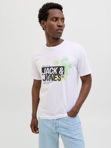 Jack & Jones Erkek Bisiklet Yaka Baskılı Tişört - Jaxon -White - 12269390