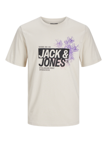 Jack & Jones Erkek Bisiklet Yaka Baskılı Tişört - Jaxon -Moonbeam - 12269390