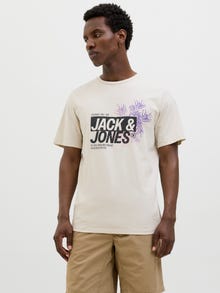 Jack & Jones Erkek Bisiklet Yaka Baskılı Tişört - Jaxon -Moonbeam - 12269390