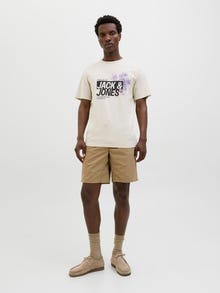 Jack & Jones Erkek Bisiklet Yaka Baskılı Tişört - Jaxon -Moonbeam - 12269390