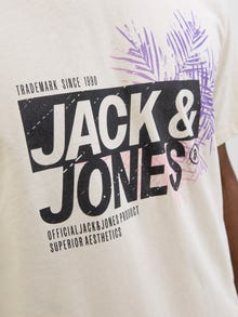 Jack & Jones Erkek Bisiklet Yaka Baskılı Tişört - Jaxon -Moonbeam - 12269390