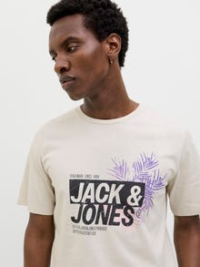 Jack & Jones Erkek Bisiklet Yaka Baskılı Tişört - Jaxon -Moonbeam - 12269390