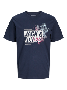 Jack & Jones Erkek Bisiklet Yaka Baskılı Tişört - Jaxon -Sky Captain - 12269390