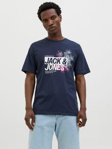 Jack & Jones Erkek Bisiklet Yaka Baskılı Tişört - Jaxon -Sky Captain - 12269390