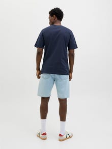 Jack & Jones Erkek Bisiklet Yaka Baskılı Tişört - Jaxon -Sky Captain - 12269390