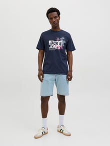 Jack & Jones Erkek Bisiklet Yaka Baskılı Tişört - Jaxon -Sky Captain - 12269390