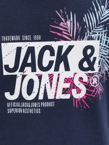 Jack & Jones Erkek Bisiklet Yaka Baskılı Tişört - Jaxon -Sky Captain - 12269390