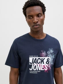 Jack & Jones Erkek Bisiklet Yaka Baskılı Tişört - Jaxon -Sky Captain - 12269390