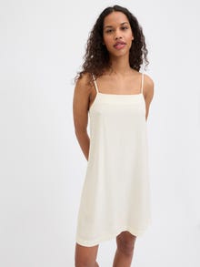 Jack & Jones Kadın Kare Yaka Askılı Keten Elbise - Breeze -Blanc de Blanc - 12269732
