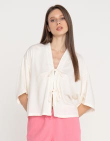 Jack & Jones Kadın Önden Bağlamalı Tişört - Breeze -Blanc de Blanc - 12270942