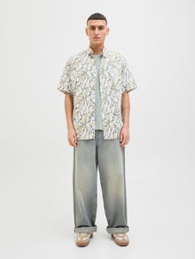 Jack & Jones Erkek Kısa Kollu Desenli Gömlek - Joshua -Cloud Dancer - 12271089