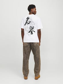 Jack & Jones Erkek Göğüs ve Sırt Baskılı Tişört - Honor -Bright White - 12271970