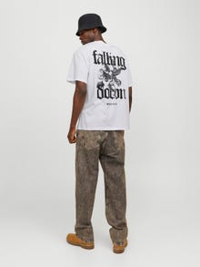 Jack & Jones Erkek Sırt ve Göğüs Baskılı Tişört - Fallıng -Bright White - 12271976